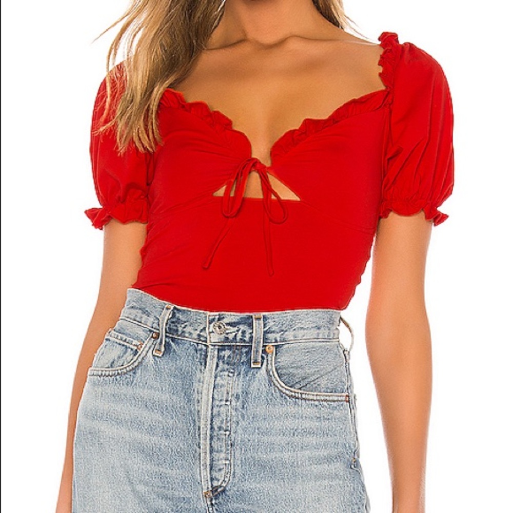 Never-worn Red Superdown bodysuit from Revolve
